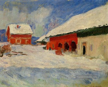  Schnee Kunst - Rote Häuser in Bjornegaard im Schnee Norwegen Claude Monet